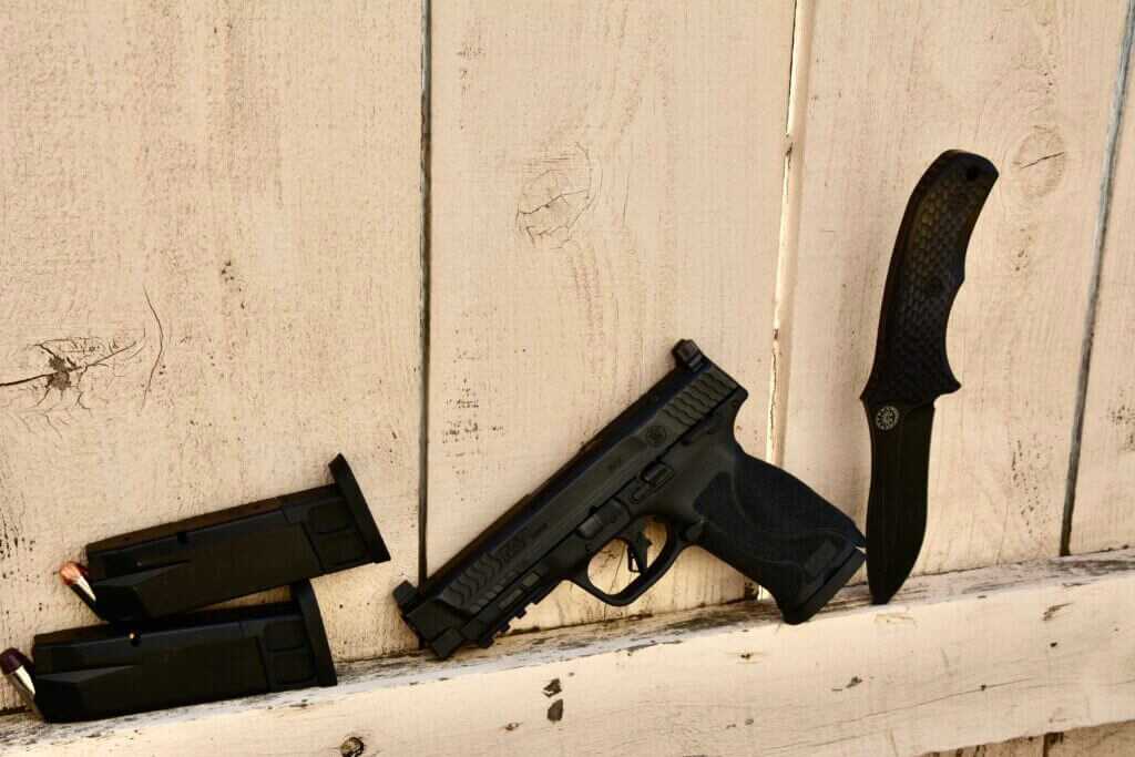 Smith and Wesson M&P 2.0 10mm hunting setup with Underwood ammunition and Off Grid Backcountry V2 knife