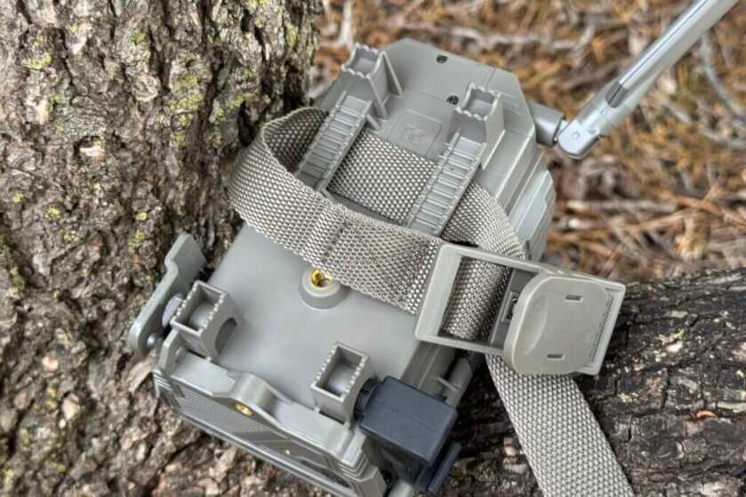 Tactacam REVEAL Pro 3.0 mounting strap and textured ribs for secure tree placement