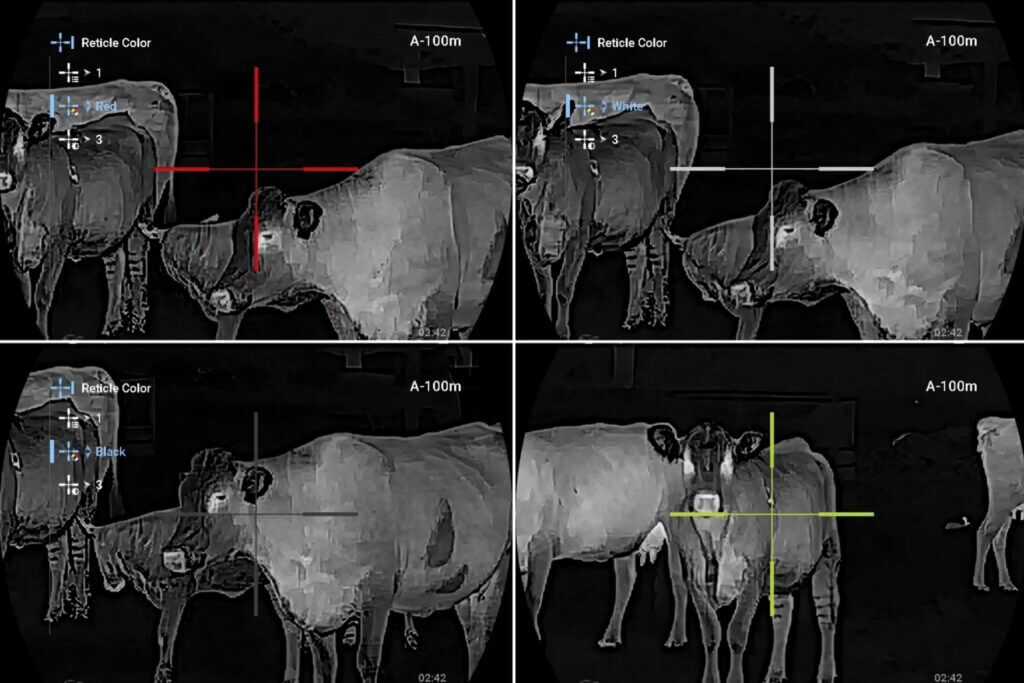 ATN ThOR 6 Mini 256 menu showing four reticle color options