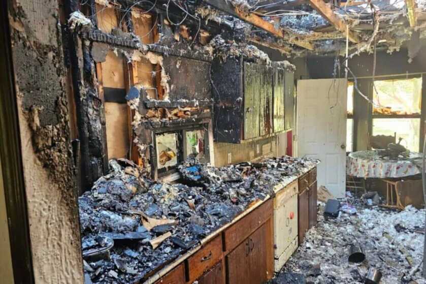 Aftermath of a house fire caused by an 18650 lithium-ion battery failure