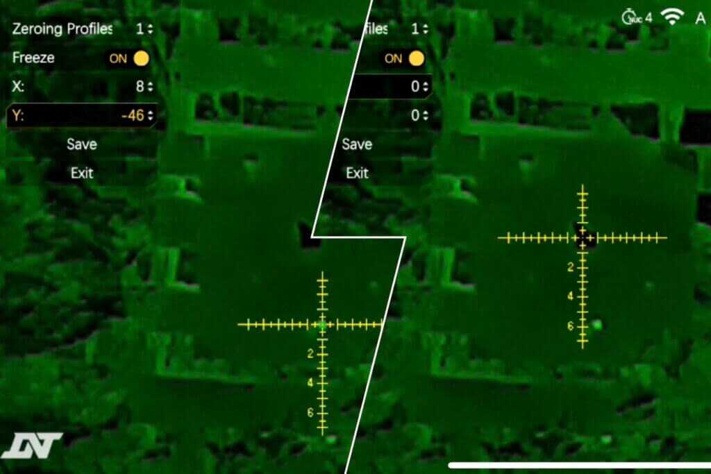 DNT Hydra HS335R one-shot zero process showing frozen first shot and reticle adjustment