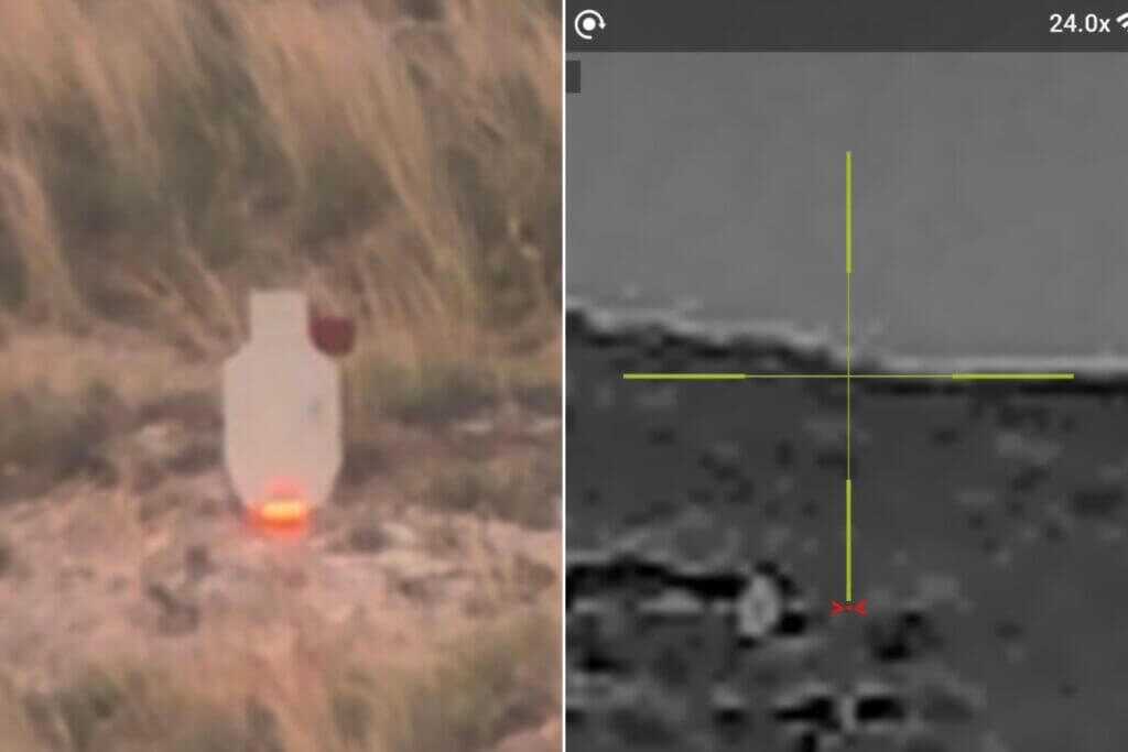 Thermal view and steel target impact from Browning X-Bolt 2 Special Max LR SPR testing at 627 yards