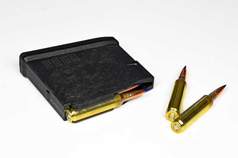 Magpul magazine loaded with 25 Wby RPM ammunition during Weatherby Model 307 reliability testing