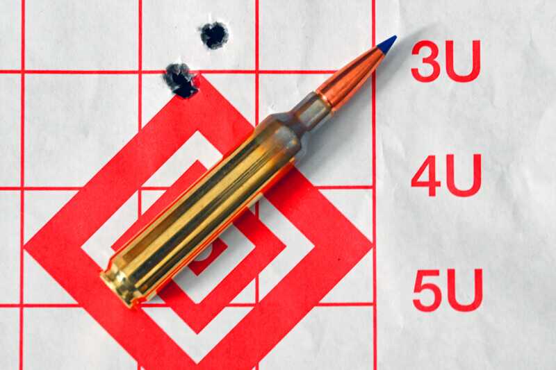 0.39-inch target group fired with 25 Wby RPM Select Plus Barnes LRX 117-gr load