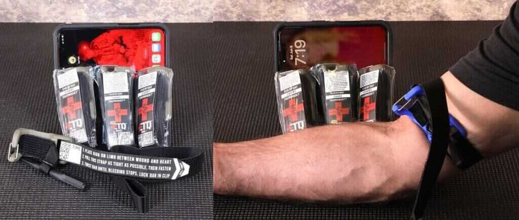 Snakestaff Systems compact tourniquets with phone size comparison for everyday carry medical gear