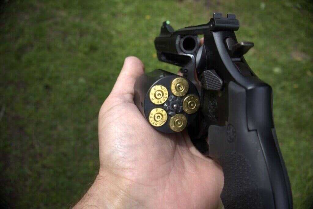 S&W 396 Night Guard .44 Special revolver with cylinder open showing five-shot capacity