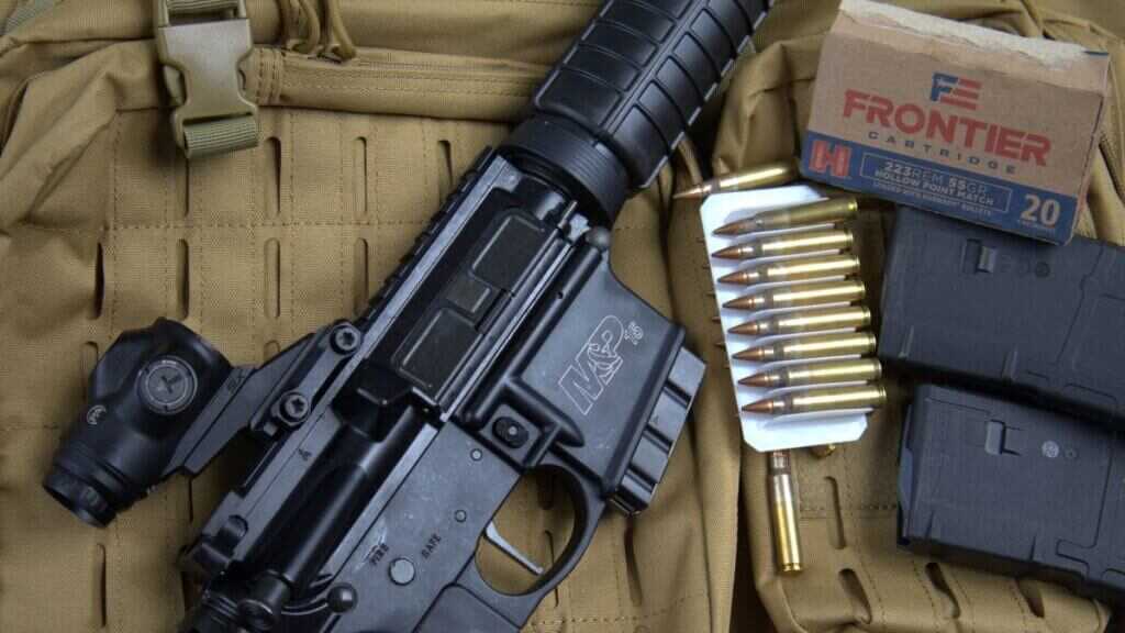 223 remington ammunition with a smith & wesson m&p 15 rifle and magazines