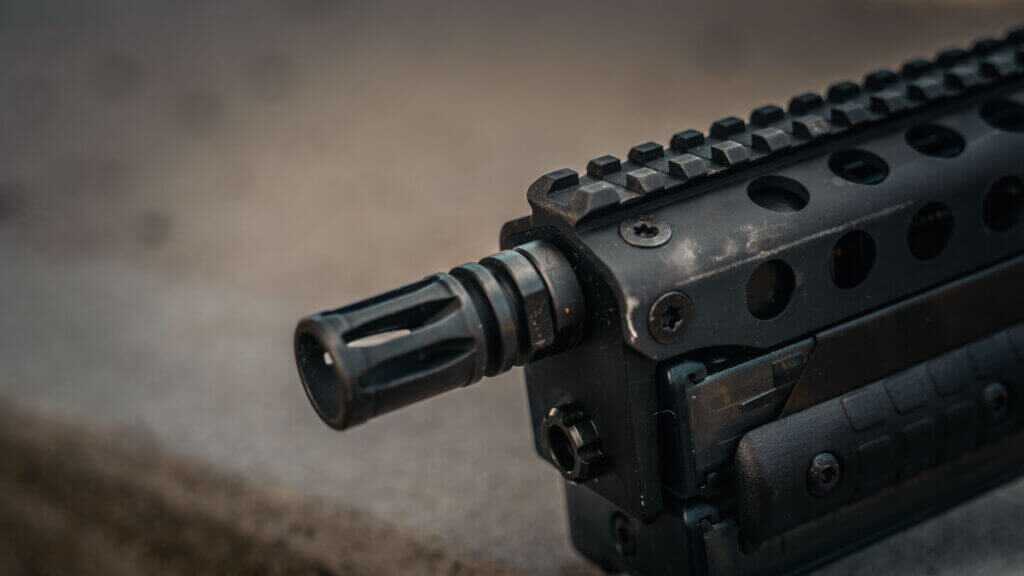 KelTec KP50 threaded 1/2x28 muzzle with factory A2-style flash hider