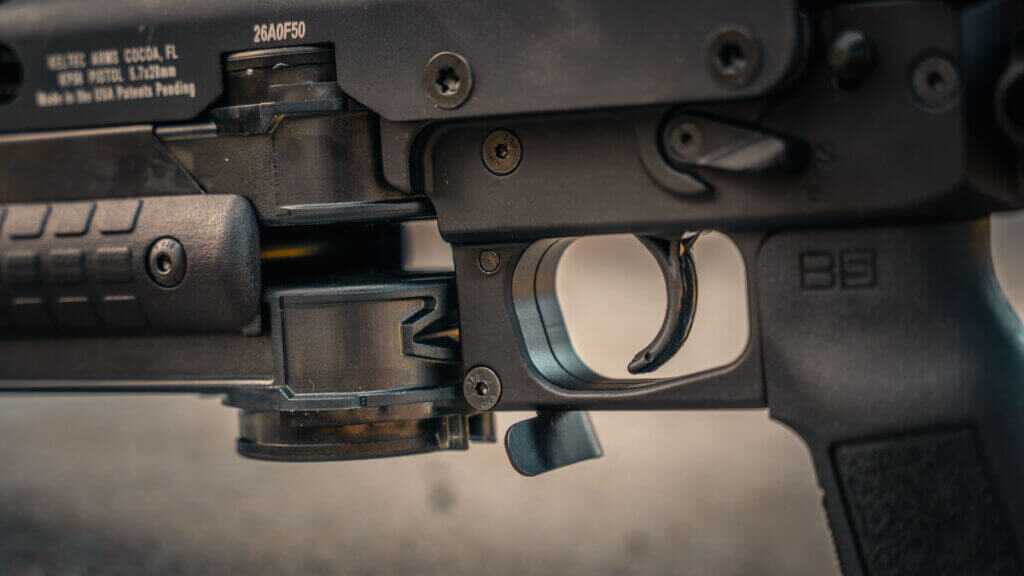 KelTec KP50 trigger and B5 Systems pistol grip on the machined lower receiver