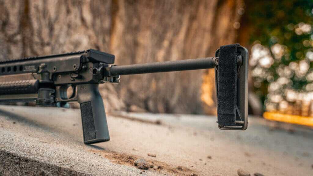 KelTec KP50 side-folding brace reducing overall length from 28.3 to 18.6 inches