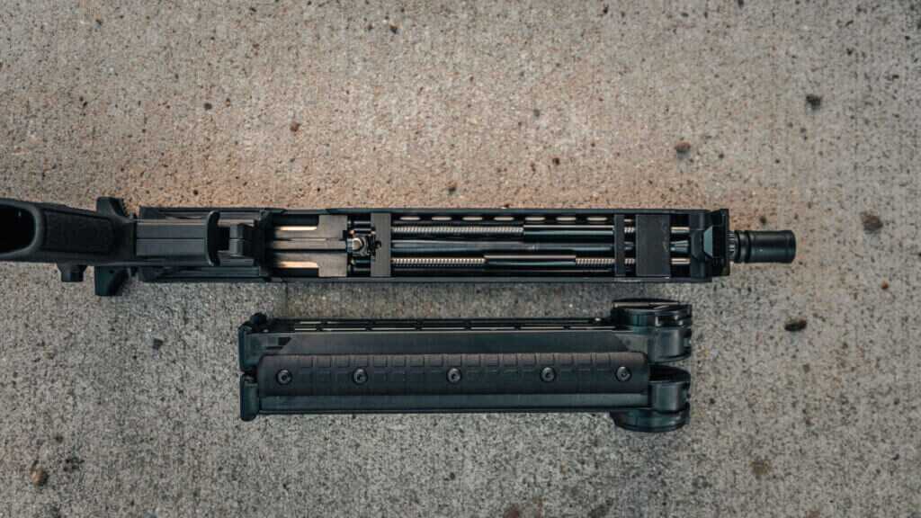 KelTec KP50 Jungle Clip joining two 50-round magazines for 100-round capacity