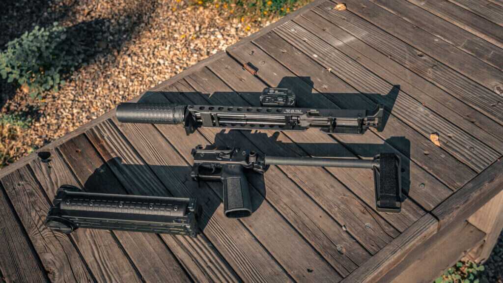 KelTec KP50 straight-blowback 5.7x28mm pistol during low-recoil range testing