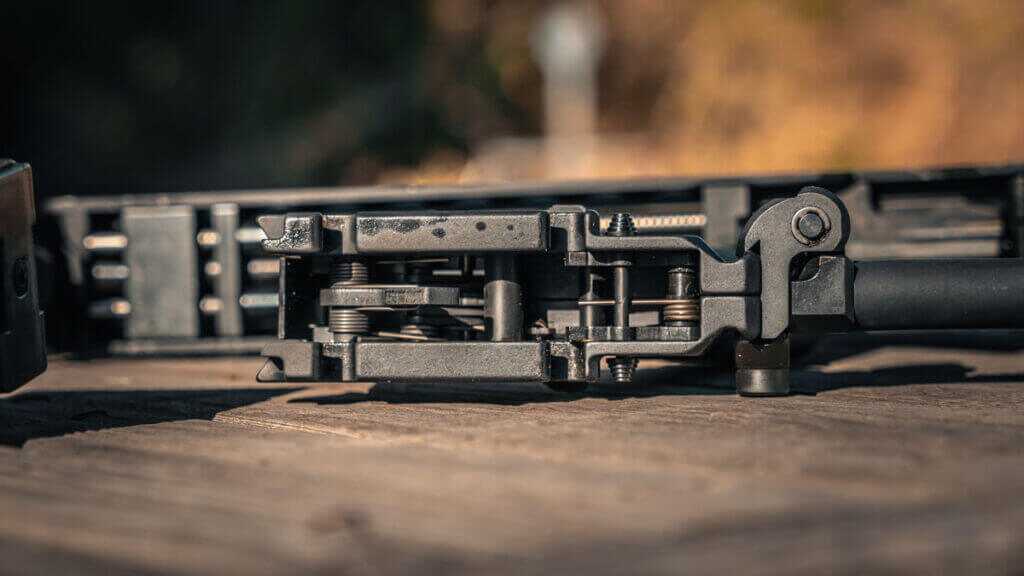 KelTec KP50 SU16-based fire-control group inside fully machined lower receiver