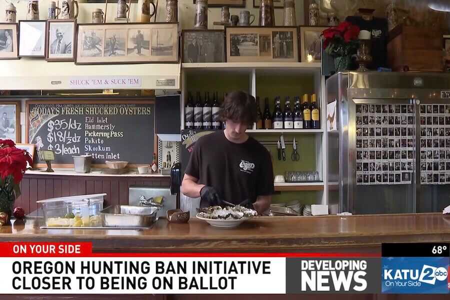 KATU report shows Dan & Louis Oyster Bar during coverage of Oregon Initiative Petition 28, a proposed hunting and fishing ban.