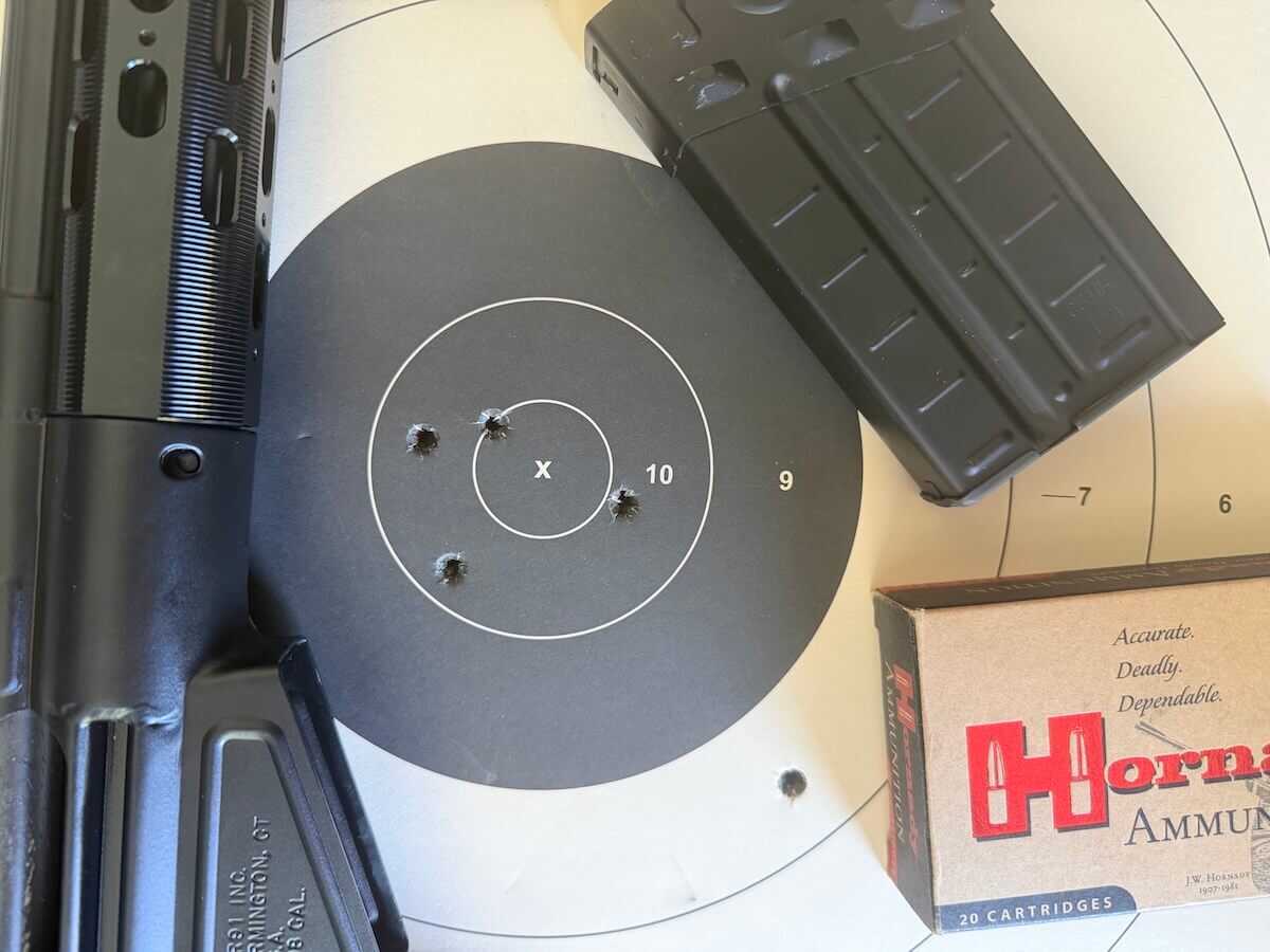 PTR HK G3 clone iron-sight group at 100 yards with Hornady Match ammunition