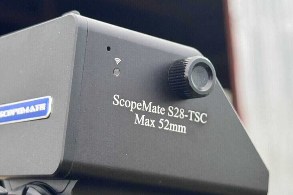 ScopeMate S28-TSC Max focus dial on the left side of the aluminum camera housing