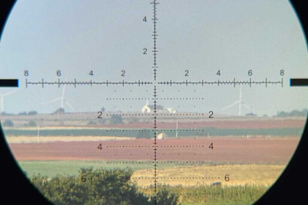 Distant church nearly 9 miles away viewed through the Arken EP-5 GENII 7-35x56 glass