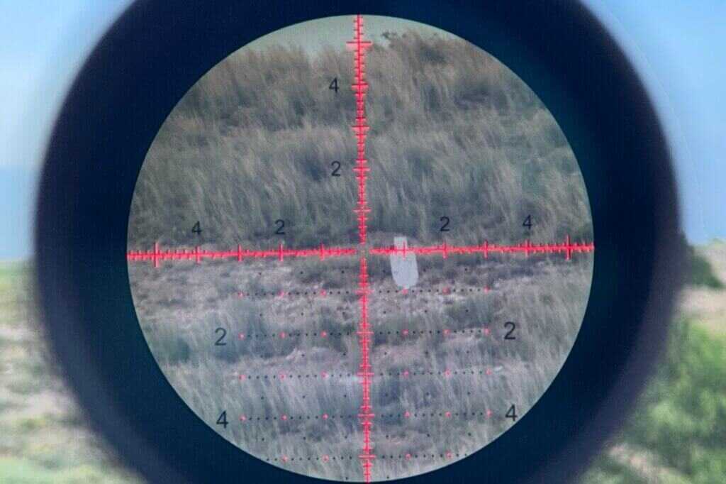 Steel silhouette around 700 yards away viewed through the Arken EP-5 GENII scope