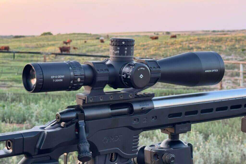 Arken EP-5 GENII 7-35x56 precision rifle scope mounted for long-range testing