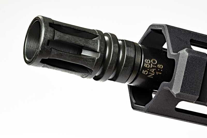 Ruger Harrier threaded 1/2 x 28 muzzle fitted with an A2-style flash hider