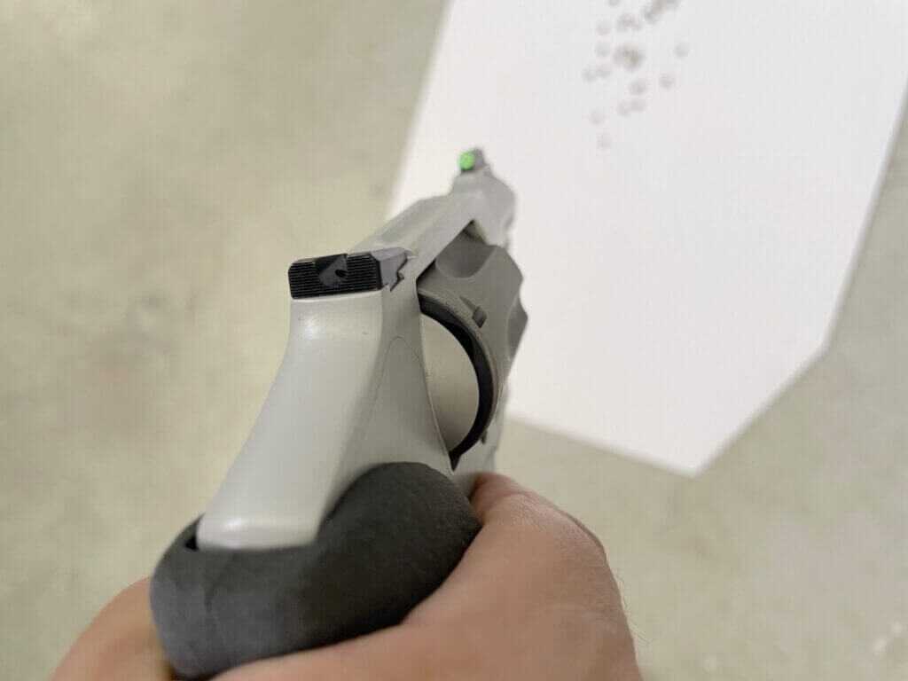 Deep U-notch rear sight on the Lipsey’s S&W Model 632 concealed carry revolver