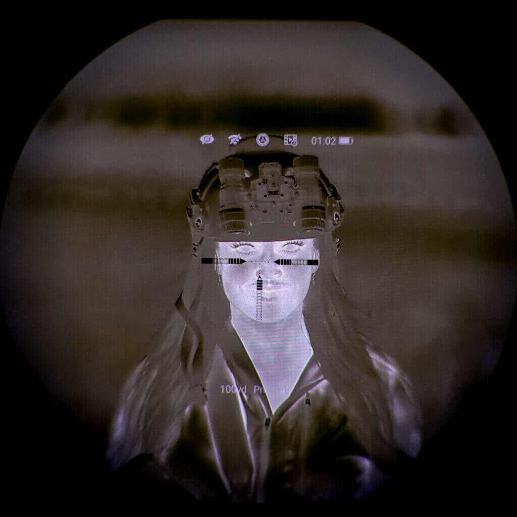 SAN-1 reticle subtensions viewed with a thermal clip-on for holdover reference