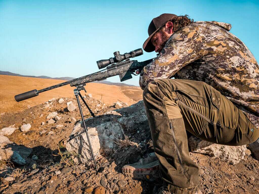 Hatch Outwest High Country Lite 20 inch hunting bipod showing its lightweight adjustable design