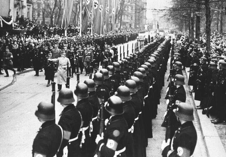 Adolf Hitler with the Leibstandarte during the Nazi era surrounding the Herschel Grynszpan case