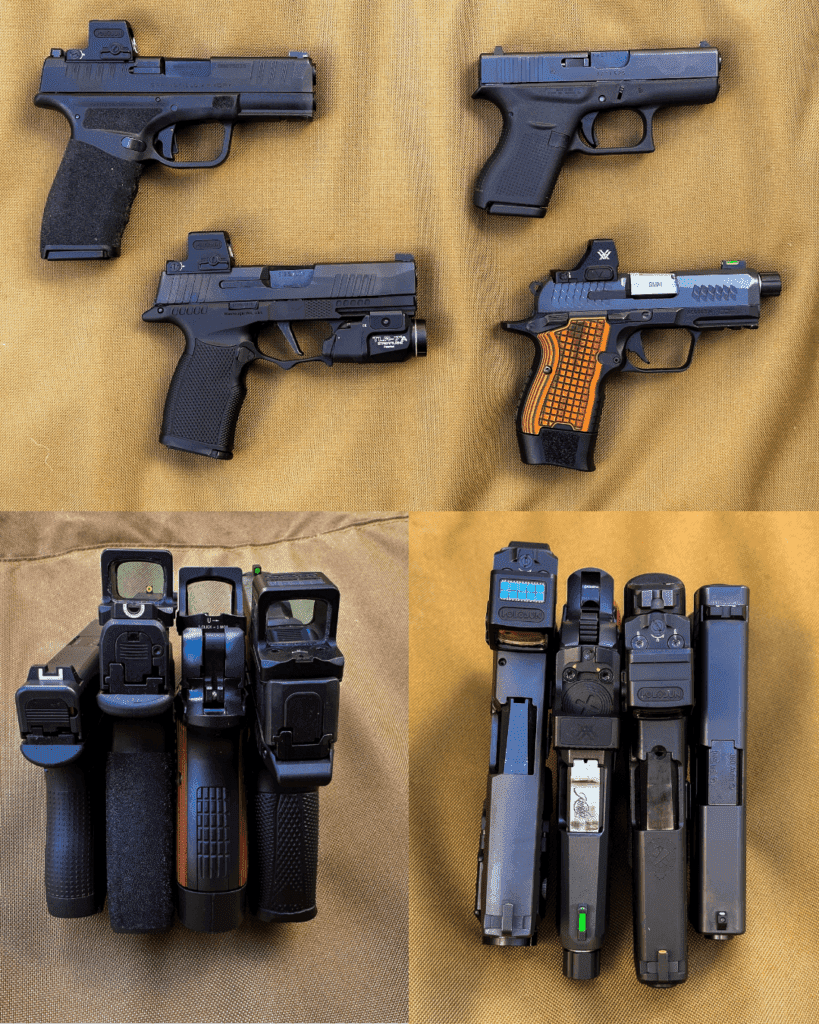 Kimber CDS9 width comparison with SIG P365XL Springfield Hellcat Pro and Glock 42