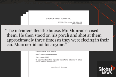 Ontario Court of Appeal ruling describing Jason Munroe firing at armed intruders as they fled his home
