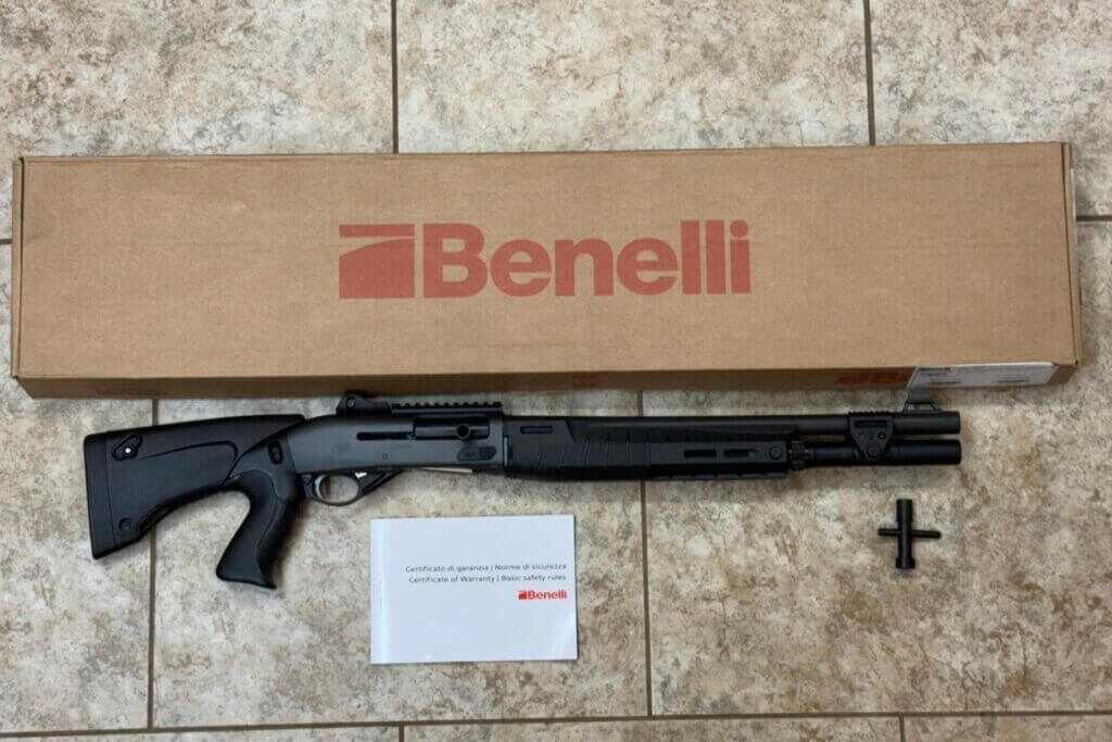 Benelli M2-G1 tactical shotgun and included accessories out of the box