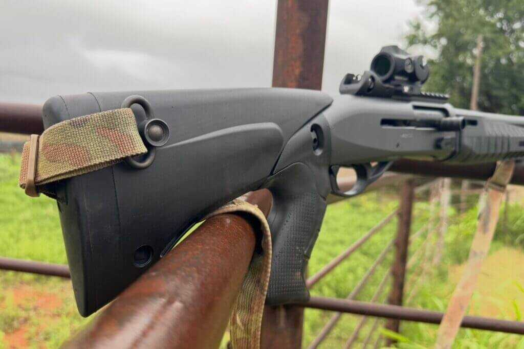 Steel QD sling sockets on the Benelli M2-G1 stock and tactical handguard