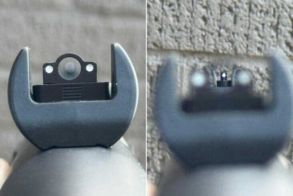 Factory ghost-ring sights on the Benelli M2-G1 tactical shotgun
