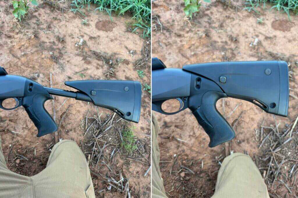 Benelli M2-G1 collapsible stock fully extended and completely collapsed