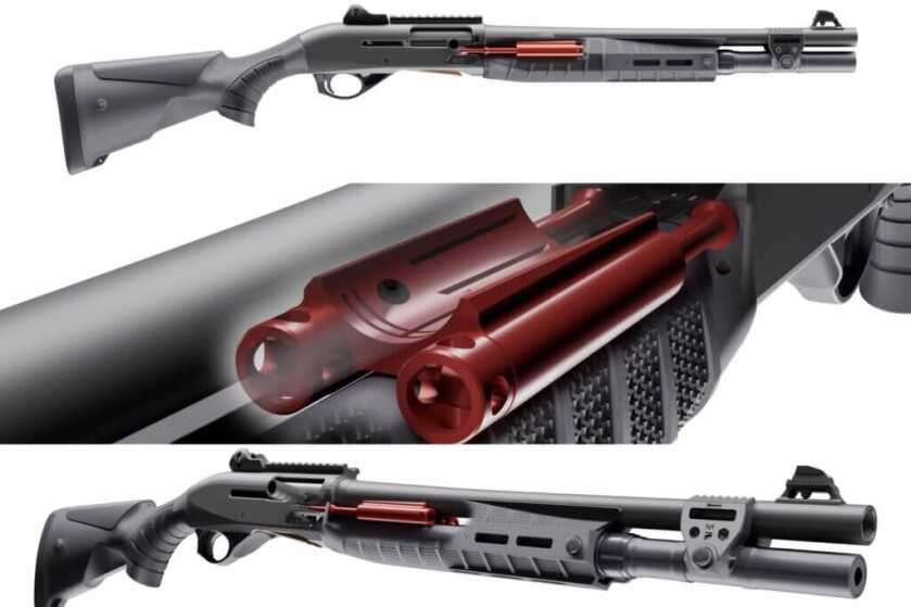Benelli M2-G1 operating system cutaway showing rear piston components and recoil assembly
