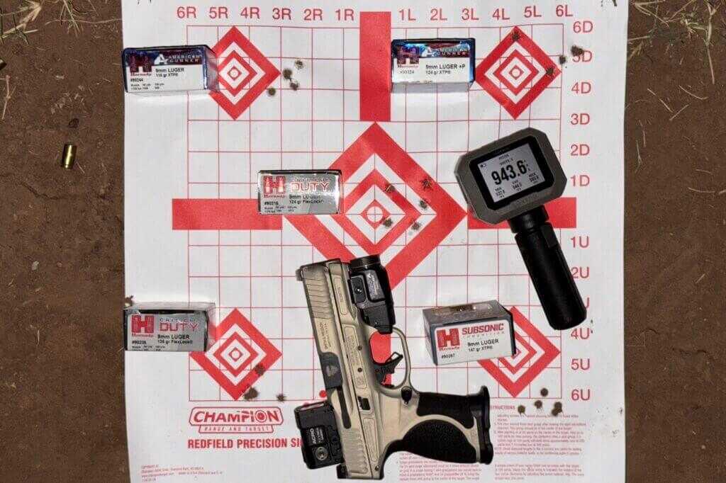 Five round S&W Spec Series VI accuracy groups fired at 10 yards with Hornady ammunition