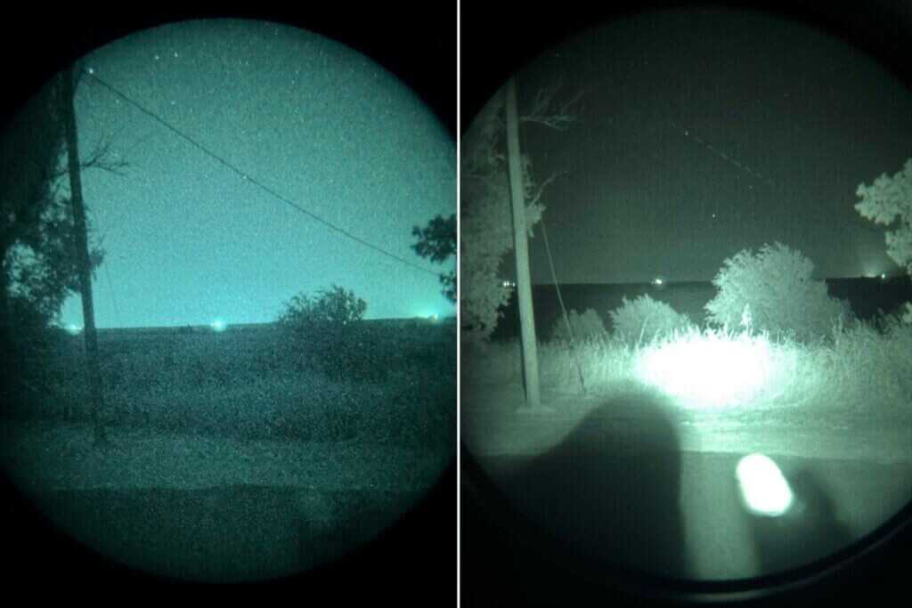 Streamlight VIR Pro high IR showing blooming on Johnson grass at 30 yards with hill at 150 yards