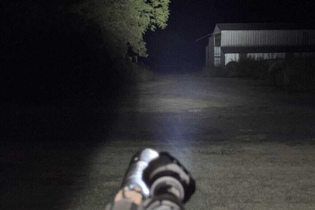 Streamlight VIR Pro white light high output showing reduced visibility of distant tree compared with IR
