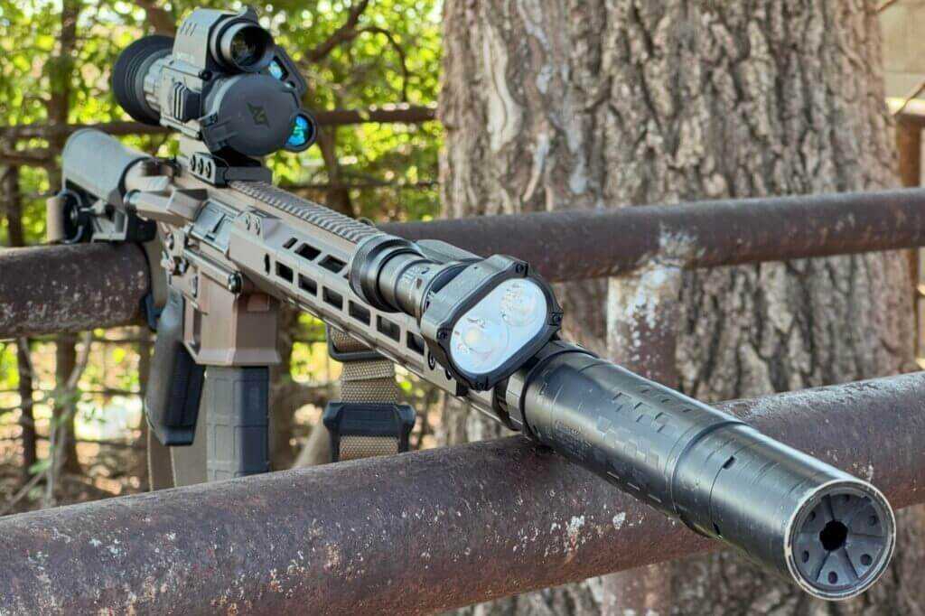 Streamlight ProTac Rail Mount VIR Pro mounted on a rifle for white light and IR night vision testing