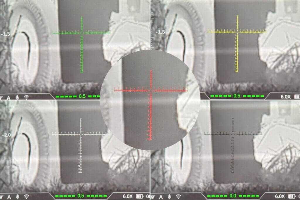 Multiple reticle color choices displayed through the DNT ThermNight TNC635R