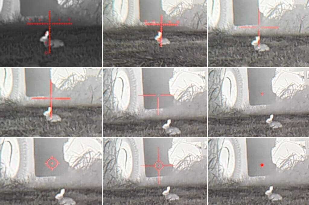 Different reticle designs available in the DNT TNC635R thermal and digital modes