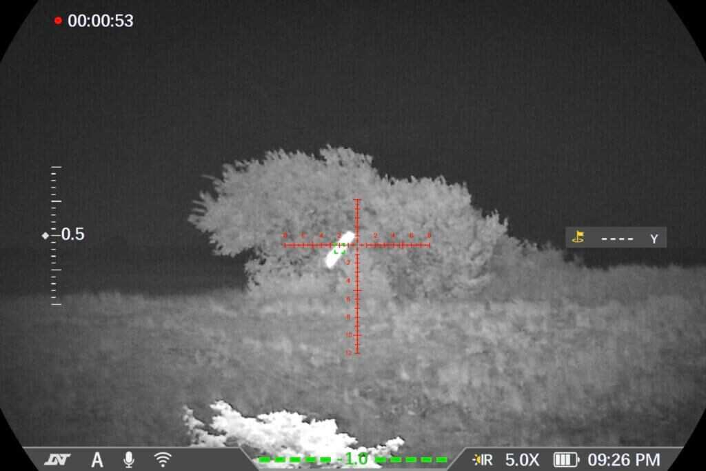 Laser rangefinder pulse from DNT TNC635R captured through digital night vision video