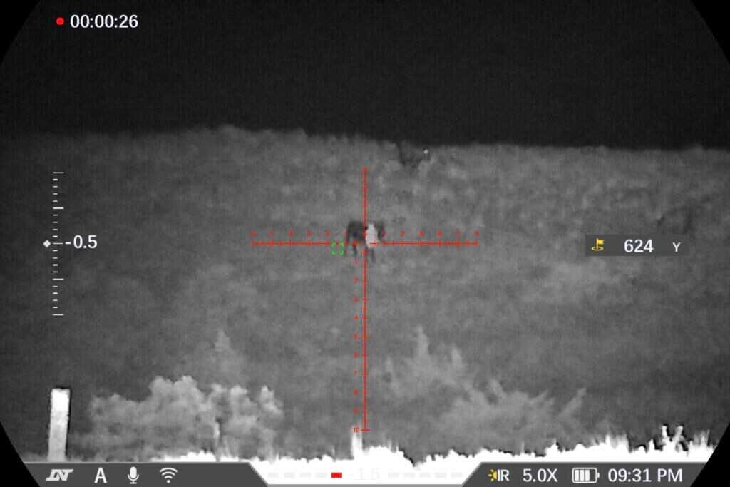 Steel target at 624 yards viewed through DNT TNC635R digital night vision