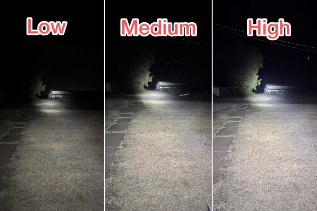 Streamlight VIR Pro white light brightness levels compared on a barn 90 yards away