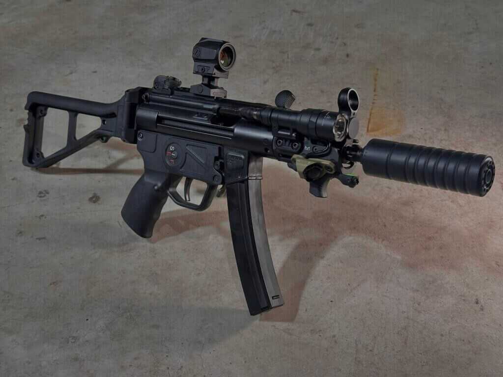 PTR 9KT American-made MP5K clone standing on a concrete floor