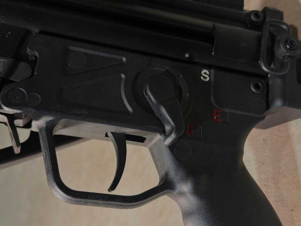 Close-up of Timney HK MP5 Two-Stage Trigger installed in PTR 9KT MP5K build