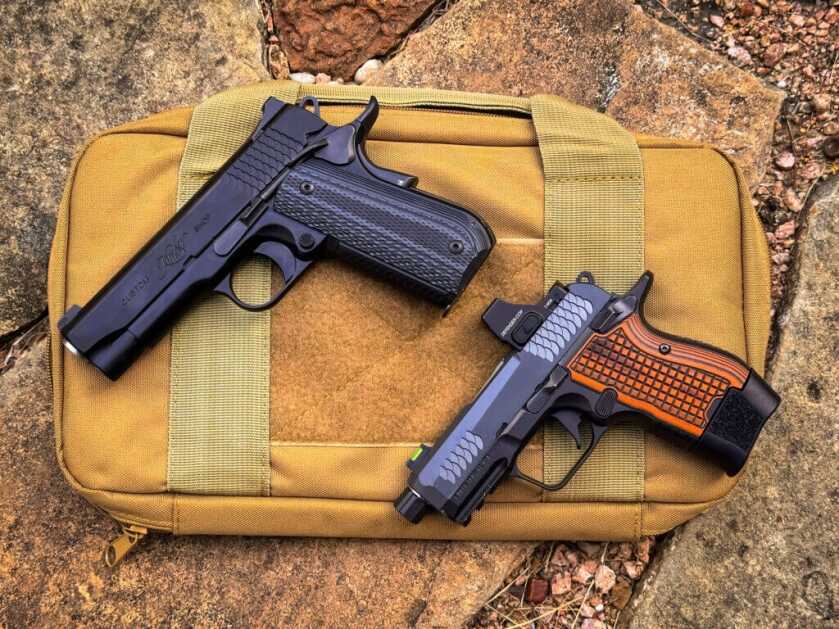 Kimber CDS9 beside the author's original Kimber Super Carry Pro Custom HD 1911