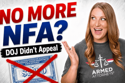 Armed Attorneys thumbnail discussing the DOJ's decision not to seek a stay, allowing the federal NFA registration injunction in Jensen v. ATF to take effect.