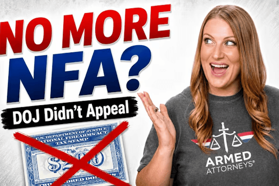 Armed Attorneys thumbnail discussing the DOJ's decision not to seek a stay, allowing the federal NFA registration injunction in Jensen v. ATF to take effect.