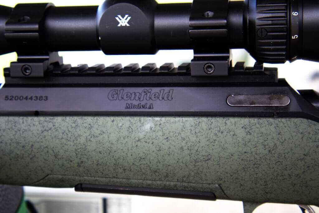 Glenfield Model A receiver roll mark and bolt release on the Ruger-built action